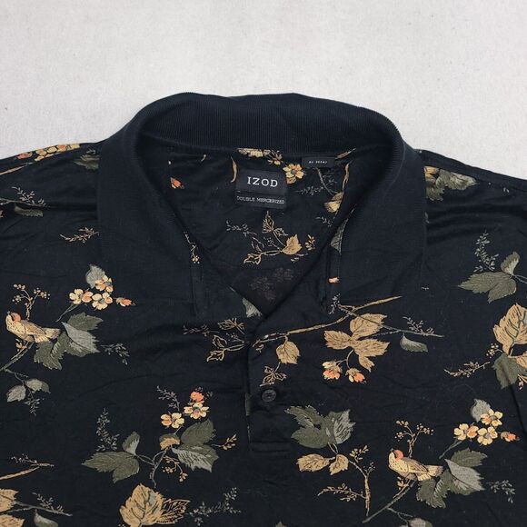 IZOD Collared Casual Short Sleeve Polo Shirt Adult Mens Size Large L Black - Picture 1 of 10